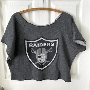 NFL Raiders Football Vintage Short Sleeve Crop Sweatshirt Women’s OS Gray USA - Picture 1 of 12