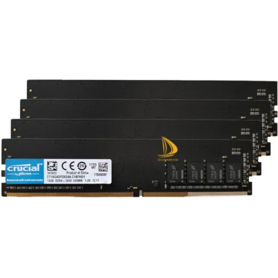Crucial 4x 16GB 1RX8 PC4-2400T DDR4 19200MHz 288Pin UDIMM Desktop Memory RAM 4pc - Image 1 of 4