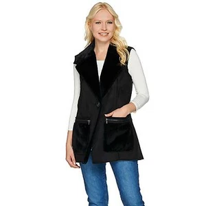 SUSAN GRAVER Gr. M Faux Shearling Weste mit Fronttaschen SCHWARZ - Bild 1 von 3