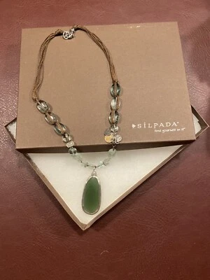 Colar pingente de lágrima SILPADA N1824 prata esterlina azul verde facetado vidro - Imagem 1 de 4