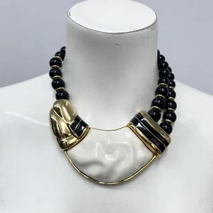 Vintage Alexis Kirk Necklace Sculpted Work of Art Black Gold & Off White - Picture 1 of 10