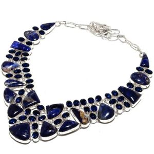 Valentine Sale Sodalite Chain Necklace Handcrafted Silver Plated Designer 18.0"
