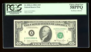 DBR 1981-A $10 FRN Boston Fr. 2026-A PCGS 58 PPQ Serial A25010888A - Picture 1 of 2