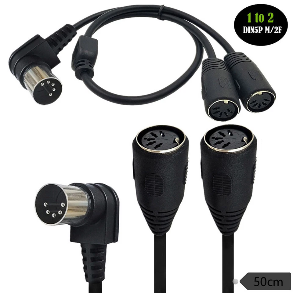 5 PIN MIDI DIN Male Right Angle Plug to 2 Female Socket Y Splitter Adapter Cable - Image 1 of 4