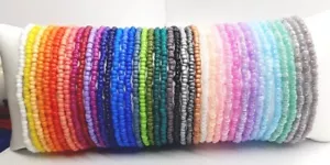 OPAQUE/CEYLON STRETCHY SEED BEAD ANKLET ANKLE BRACELET 9.5" - 42 COLOURS AVAIL - Picture 1 of 46
