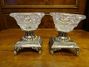 Antique French Beautiful 19th Century Salt Cellars In Silver & Crystal - Picture 1 of 6