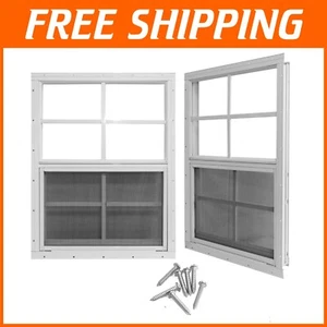 Durable 8" x 23" Tempered Glass Shed Windows with Fiberglass Screen (2-Pack) - Picture 1 of 9