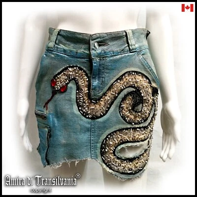 mujer mini falda marca de lujo bordada serpiente vintage jeans denim tendencia informal Foto 1 de 4