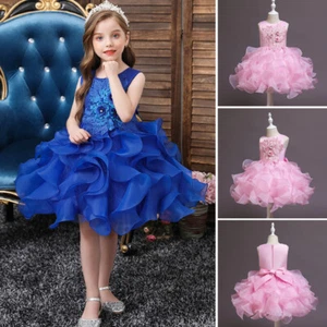 Pageant Flower Girls Tulle Tutu Dress Wedding Bridesmaid Kids Birthday Ball Gown - Picture 1 of 107
