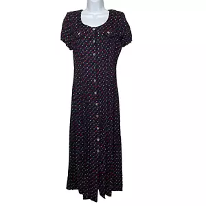 Vintage 90s Byer Too Blue Floral Cherry Print Button Front Midi Dress Size 9 - Bild 1 von 8