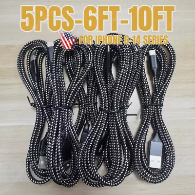 5PACK 6/10FT Long USB Data Charger Cables Cords For Apple iPhone 6 7 8 11 12 13 - Image 1 of 4