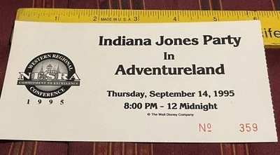 Boleto NESRA Indiana Jones Party In Adventureland 14/09/95 en Disneyland  Foto 1 de 2