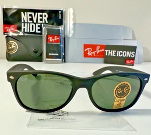 Ray-Ban New Wayfarer Matte Black/Green 55mm Sunglasses RB2132 622 - Picture 1 of 14