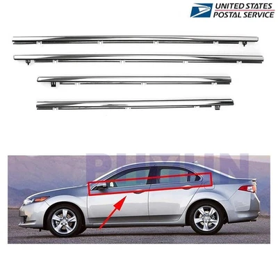 4 Side Door Window Molding Weatherstrip Chrome For Acura TSX Sedan 2009-2014 USA - Image 1 of 4