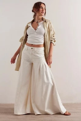 Free People Pandora 宽腿牛仔裤女式 26 Heavenly Boho Cottage 异想天开 — 第 1/4 张图片