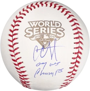CC Sabathia Yankees Signed 2009 World Series Logo Baseball & "09 WS Champs" Insc - Picture 1 of 3