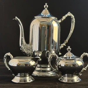 Vintage Danny Wilson Chrom 3-teiliges Tee-/Kaffeeservice mit Kanne, Zuckerdose, Milchkännchen - Bild 1 von 14