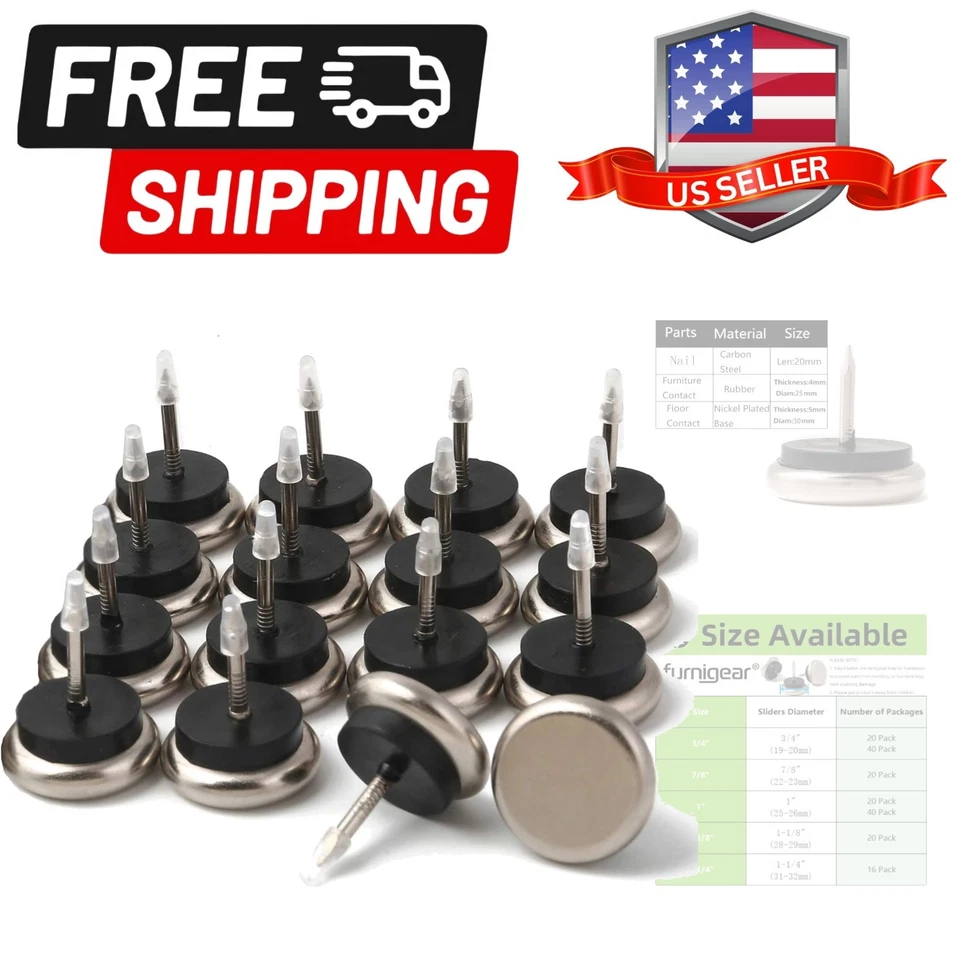 Dia Nail On Furniture Glides for Chairs, Tables - Nickel Base Cushioned Furni... - Image 1 of 4