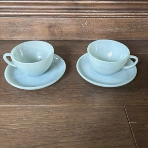 Fire King Turquoise Blue Delphite Tea Cup & Saucer Set of Two - Picture 1 of 5
