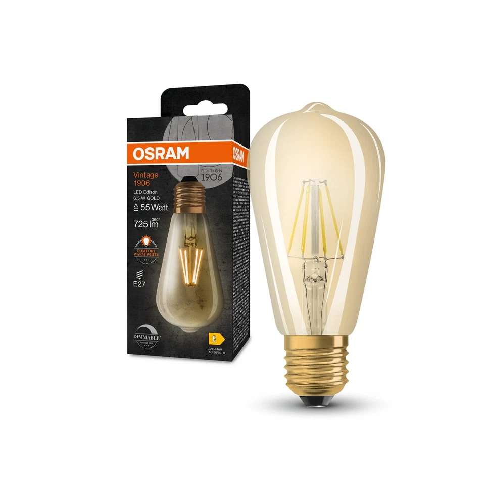 OSRAM Vintage 1906 Lampada a LED in filamento dorato fatto di vetro in form 6A6U - Immagine 1 di 1