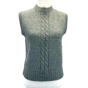 Vtg Anderson-Little 100% Shetland Wool Vest Women's Med Cable Knit Teal Grandpa - Picture 1 of 6