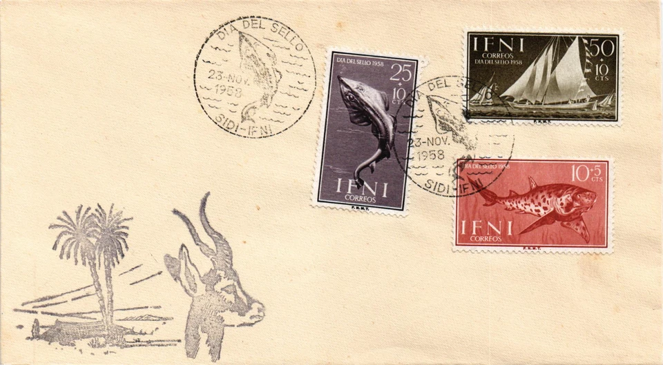 Spain 1958 FDC Ifni Edifil 149/51 Stamp Day Fish Dia del Sello Peces (3501) - Image 1 of 1