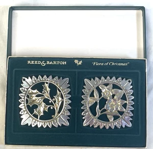 Vtg Reed And Barton Silverplate Flora Of Christmas 2 Ornaments Holly & Rose - Picture 1 of 6