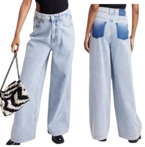 Women's Super-High Rise Wide Leg Baggy Jeans Wild Fable Blue Wash Size 8 - Picture 1 of 21