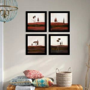Painting Mantra Landscape Framed Painting Set of 4 Black Frame 9 x 9 Inches - Picture 1 of 5