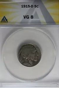 1915-D .05 ANACS VG 8 Buffalo Nickel, Indian Nickel, 5 Cent Piece - Picture 1 of 2