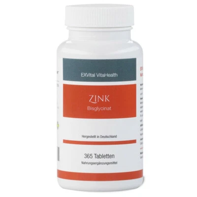 EXVITAL Zink Tabletten– 25 mg Zink-Bisglycinat, kein Magnesiumstearat, 365 Stück, Vegan