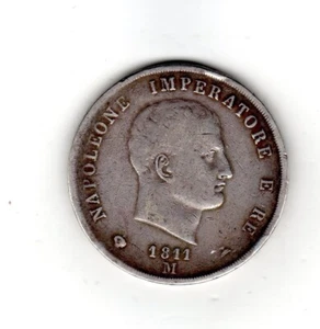 ITALIE ITALY ITALIA NAPOLEON I 5 LIRE 1811 M MILAN MILANO SILVER ARGENT - Picture 1 of 2