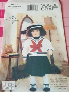 Vogue Craft Pattern 8647 DIY Girl Doll + Sailor Outfit Face Transfer UNCUT - Picture 1 of 4