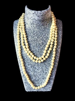 Perlenkette Muschelkern cremegolden schimmernd edel vielseitig 1,18m lang 54g - Bild 1 von 4