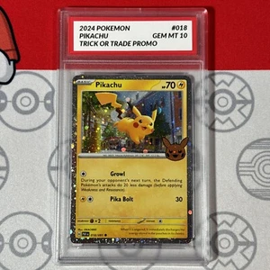 Graded 10 Pikachu 2024 Trick Or Trade Reverse Holo Promo Pokemon Card 018 PAF - Picture 1 of 3