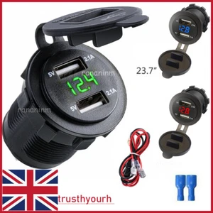 Dual USB Port Phone Charger Socket Power Outlet LED Voltmeter 12V 4.2A Car Van - Zdjęcie 1 z 16