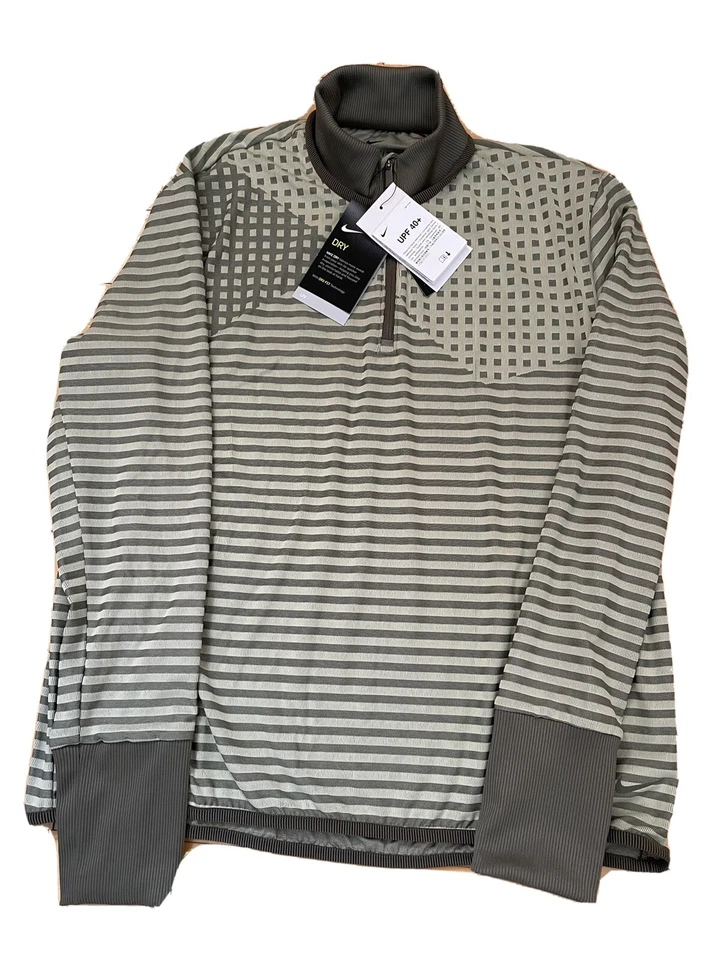 Nike Dri Fit UV Ace Striped Quarter Zip Golf Top Olive Green CK5860-222 Women S