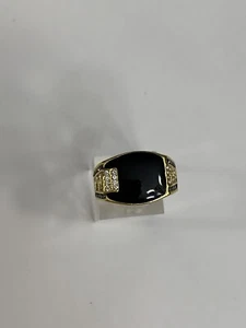 MENS RINGS IN BLACK WITH WHITE CZ'S AND GOLD ( SEE SIZES BELOW) - Picture 1 of 11