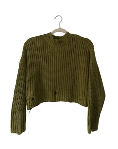 Forever 21 Sweater KNITTED Cropped Top with Long Sleeves Size MEDIUM OLIVE GREEN - Picture 1 of 11