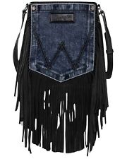 Wrangler Women's Wrangler Jean Denim Pocket Fringe Crossbody Bag Black