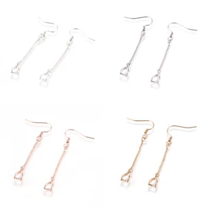 20PC Brass Earring Hooks French Earwire Findings w/ Dangle Chain Pinch Bail 53mm - Picture 1 of 6