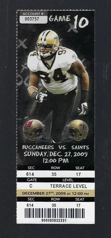 DREW BREES 2009 SUPER BOWL SEASON NFL BUCCANEERS @ SAINTS  FULL FOOTBALL TICKET Cover