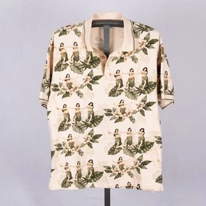 Men's Hawaiian Tropical Hula Dancer Polo Shirt LARGE Cotton Luau Beach Vacation - Picture 1 of 6
