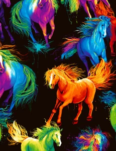 Fat Quarter Lightning Painted Ponies Cotton Quilting Fabric Equine Horse - Picture 1 of 4