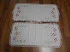 2 vintage hand embroidered with daisy flowers table runners with crocheted edges
