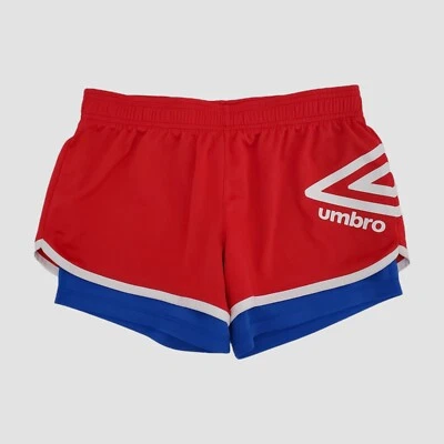 Pantalones Cortos Umbro Juveniles XL 14/16 con Logo. Pantalones cortos deportivos de fútbol 2 en 1 rojos y azules Foto 1 de 4