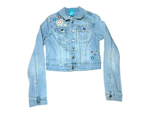 Vtg Y2K Zana Di Denim Jacket Jr Girls M Crop Trucker Embroidered Rainbow Hippie - Picture 1 of 13