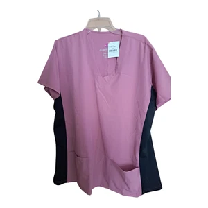 Just Scrubs Women's Scrub Top Dusty Pink V-Neck Stretch 2XL 22-24 NWT - Picture 1 of 7