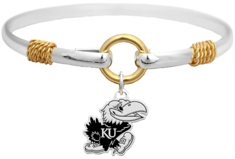 Kansas Jayhawks Two Tone Silver Gold Cuff Bangle Bracelet Charm Jewelry KU Cover