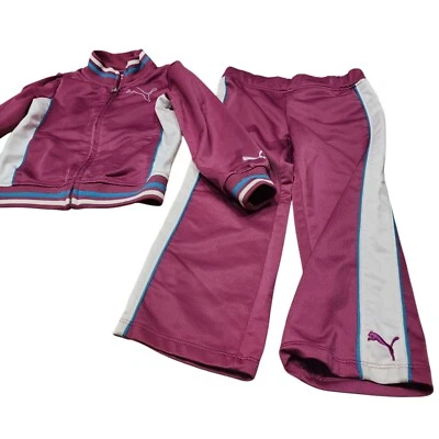 PUMA 2 Peças TRACK SUIT Jaqueta Zíper Completo e Conjunto de Calças Criança 2T Meninas Roxo - Imagem 1 de 4